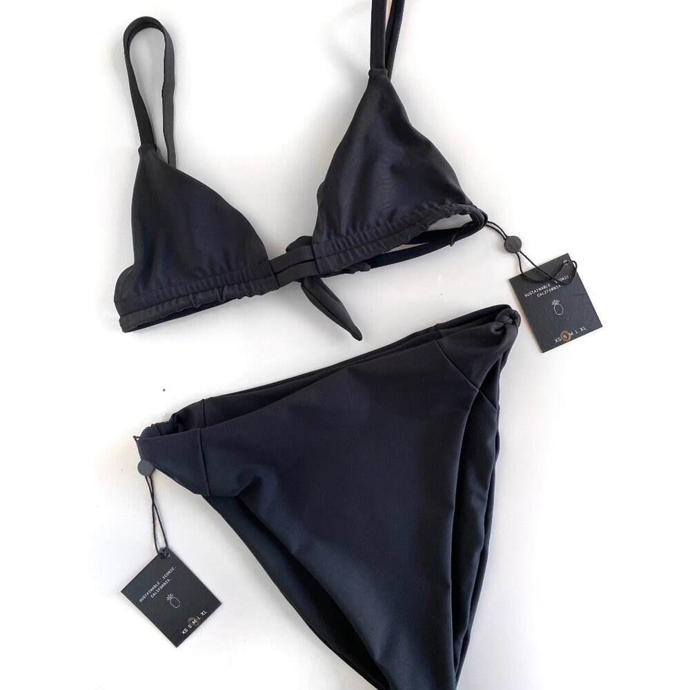 NWT Skatie Swimwear x The Salty Blonde Black 2 pcs Bikini Set Sz S Top/M Bottom - Picture 1 of 7